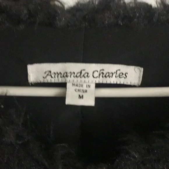 Amanda Charles fuzzy furry black medium jacket with pockets B2 - Picture 2 of 6